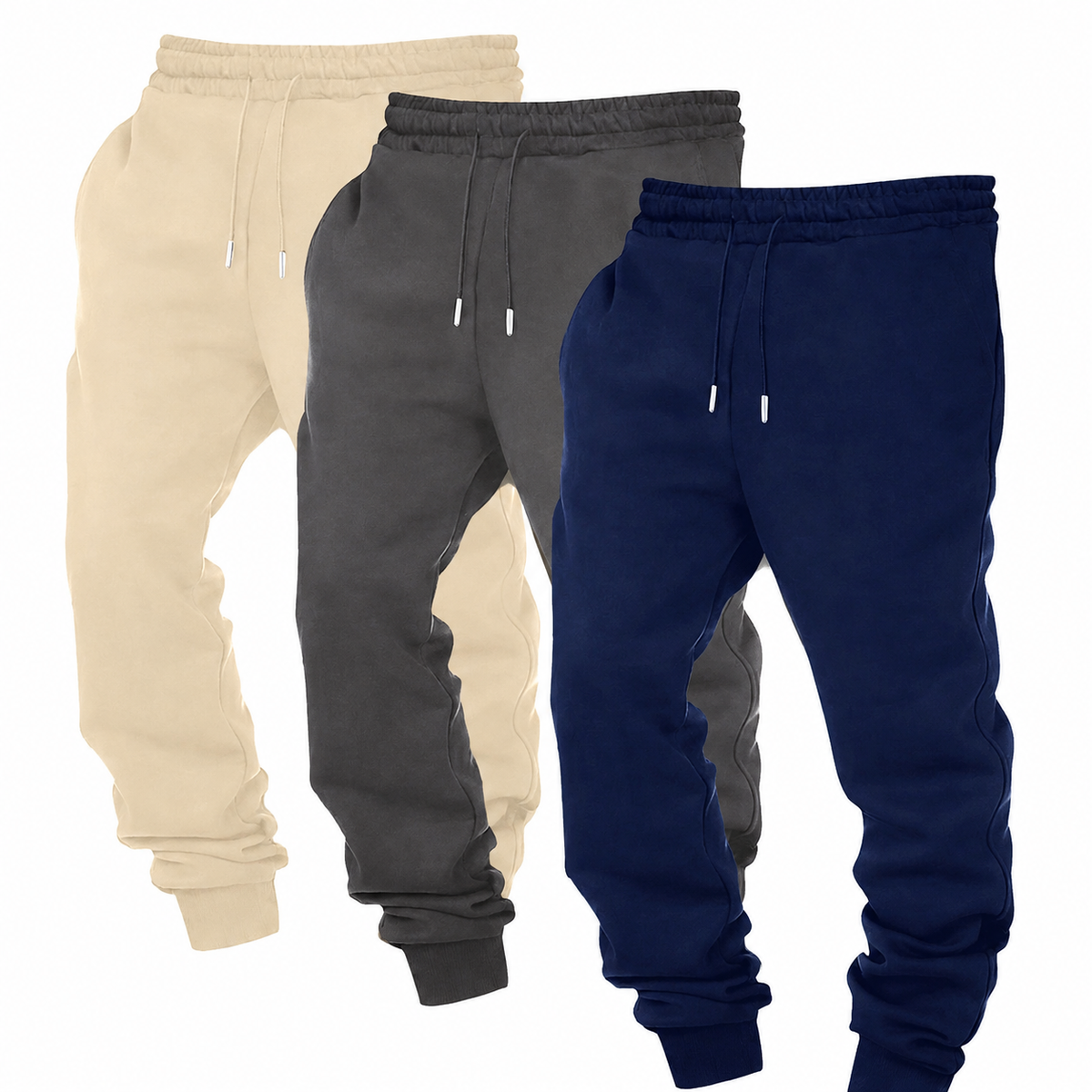 Pack Of 3 Solid Colored Drawstring Jogger Pants For Men