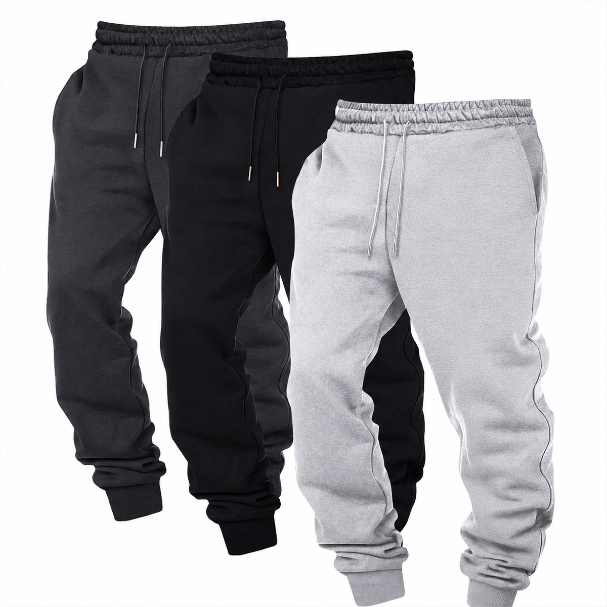 Pack Of 3 Solid Colored Drawstring Jogger Pants For Men