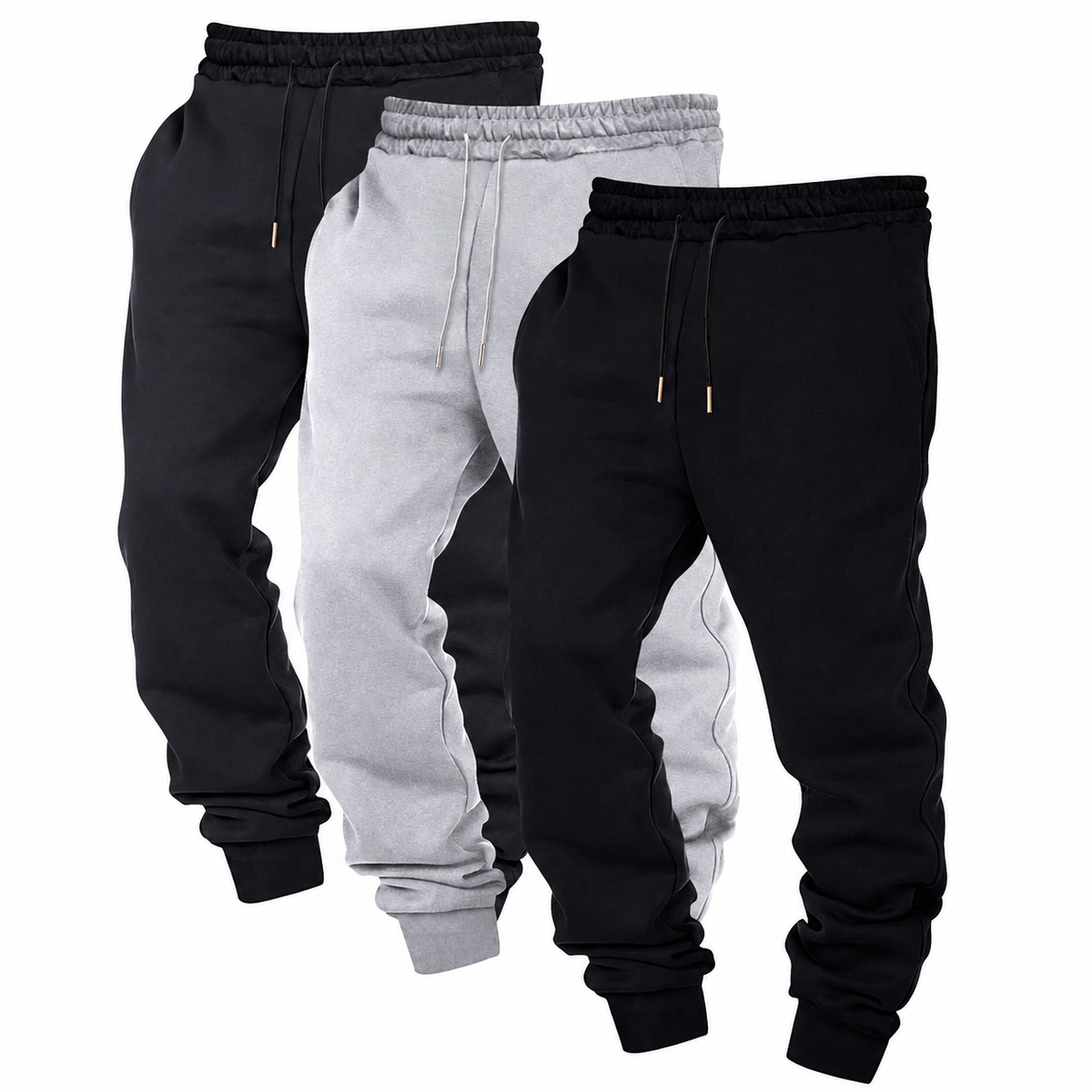 Pack Of 3 Solid Colored Drawstring Jogger Pants For Men
