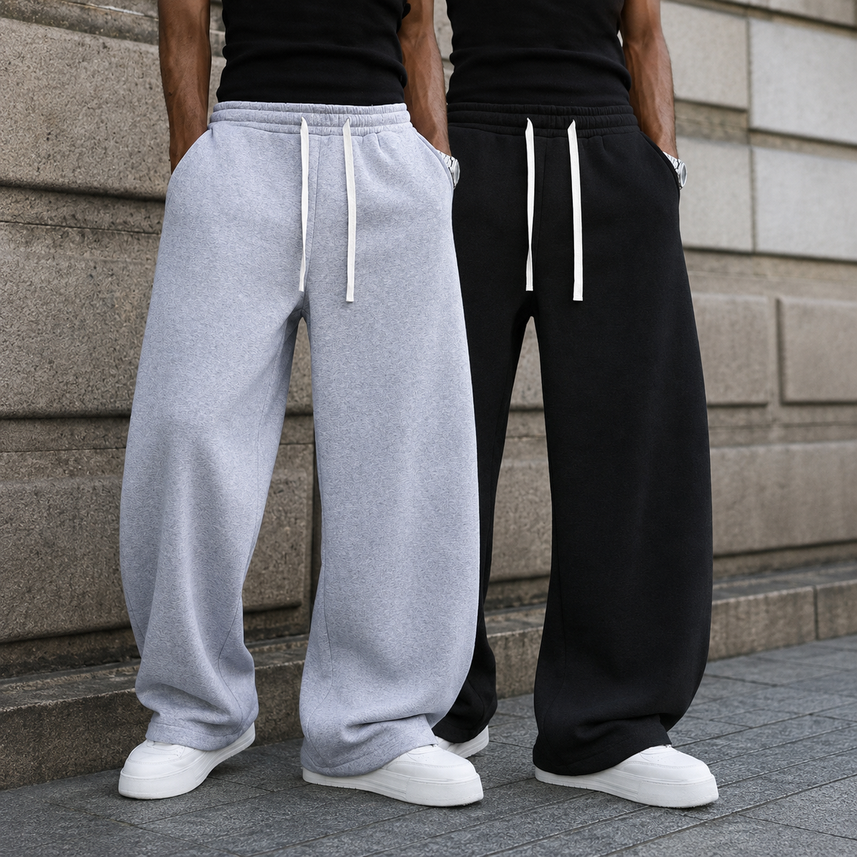 2 Pieces Loose Sports Sweatpants With Drawstring For Men