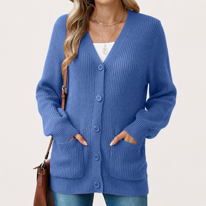 Long Sleeve Button Up Cardigan With Pockets For Women