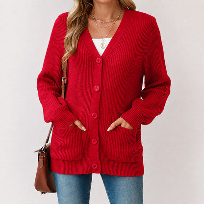 Long Sleeve Button Up Cardigan With Pockets For Women