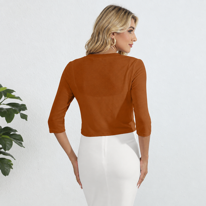 Open Front Cropped Three Quarter Sleeve Cardigan For Women