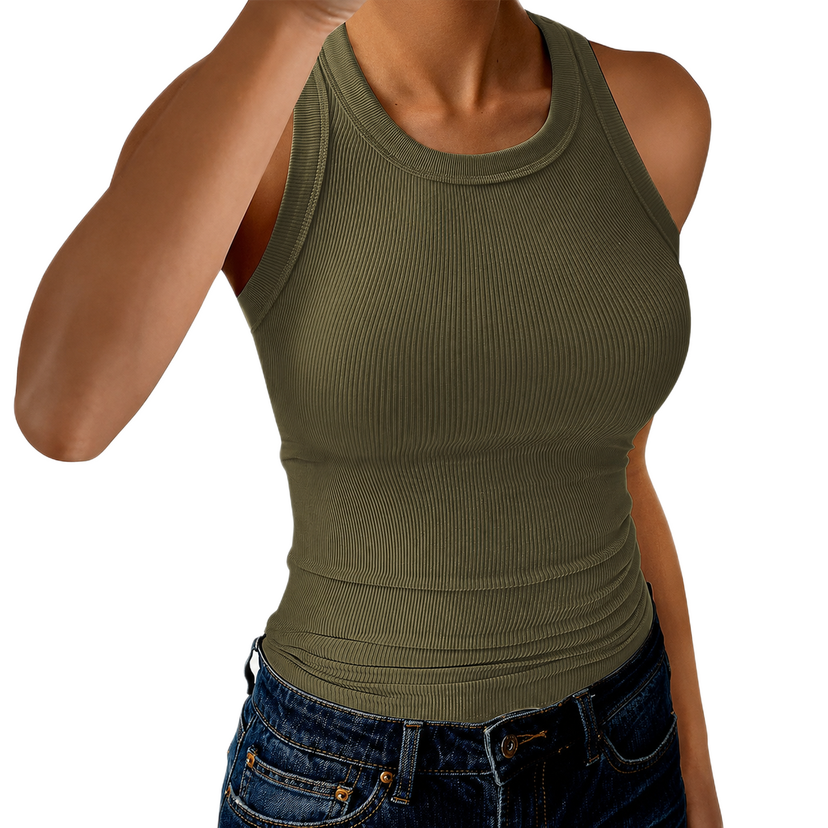 Casual Ribbed Sleeveless Slim Fit Racerback Tank Top For Women
