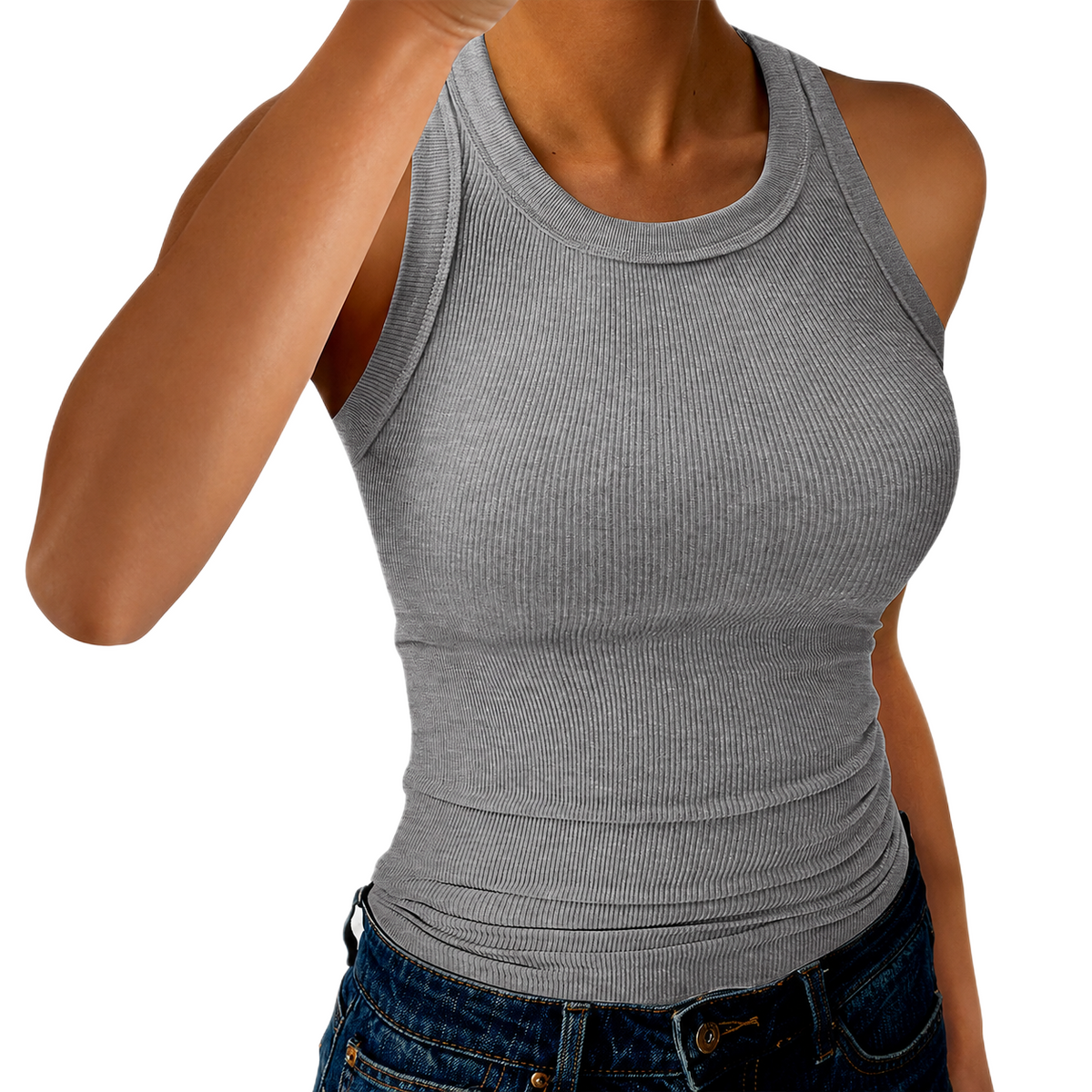 Casual Ribbed Sleeveless Slim Fit Racerback Tank Top For Women