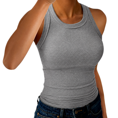 Casual Ribbed Sleeveless Slim Fit Racerback Tank Top For Women