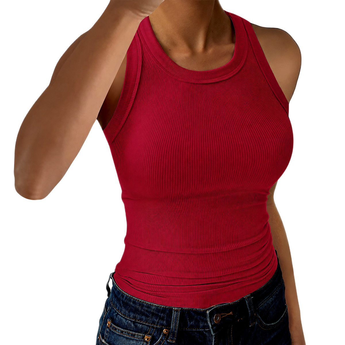 Casual Ribbed Sleeveless Slim Fit Racerback Tank Top For Women