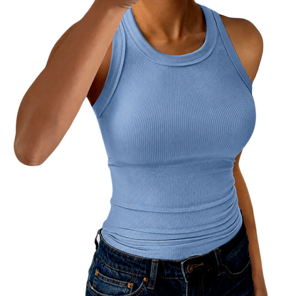 Casual Ribbed Sleeveless Slim Fit Racerback Tank Top For Women