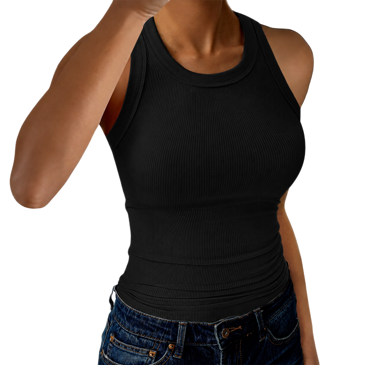 Casual Ribbed Sleeveless Slim Fit Racerback Tank Top For Women