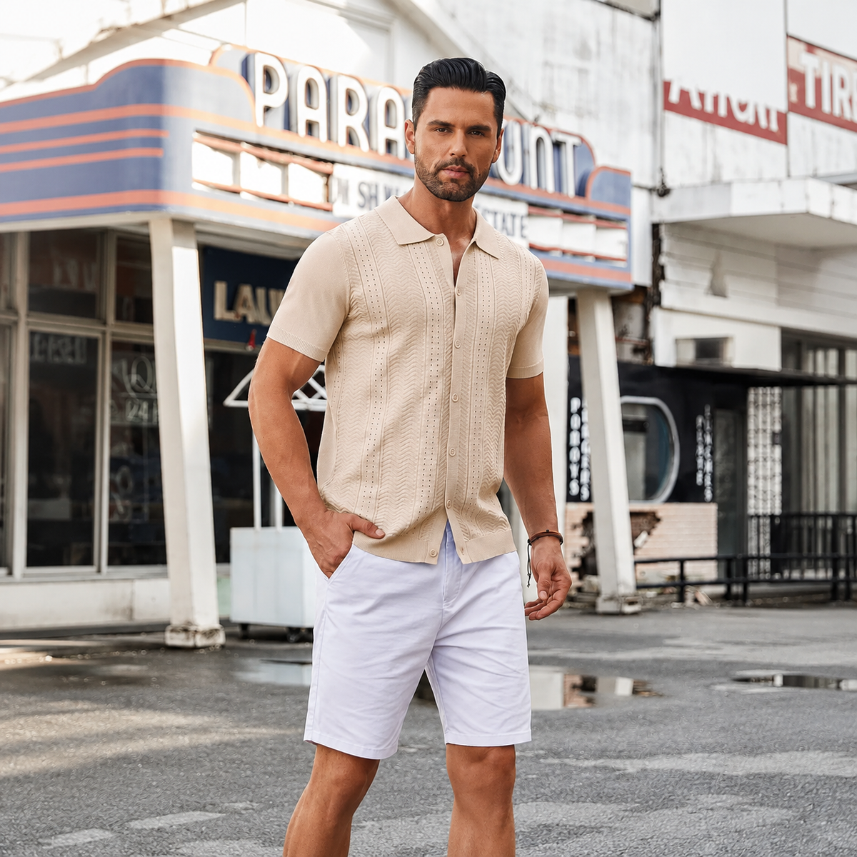 Vintage Knit Button Down Short Sleeve Summer Casual Shirts For Men