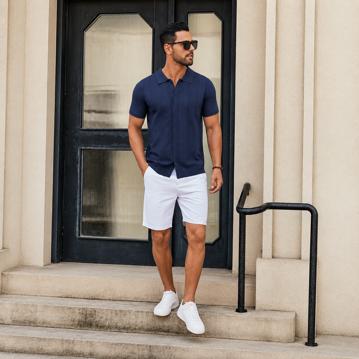 Vintage Knit Button Down Short Sleeve Summer Casual Shirts For Men