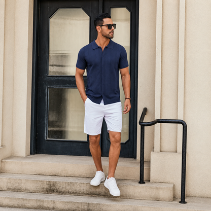 Vintage Knit Button Down Short Sleeve Summer Casual Shirts For Men