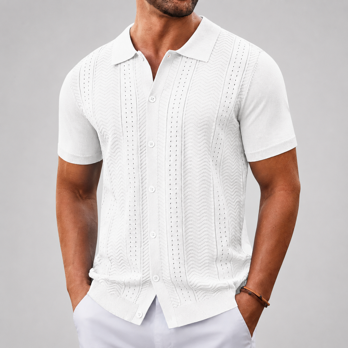 Vintage Knit Button Down Short Sleeve Summer Casual Shirts For Men