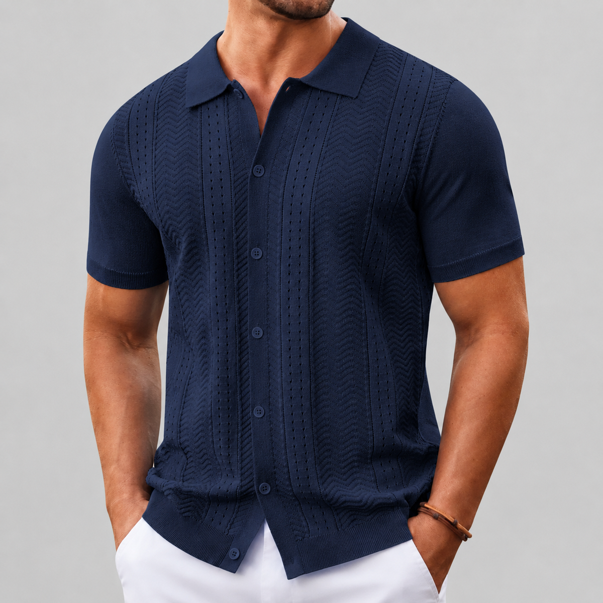 Vintage Knit Button Down Short Sleeve Summer Casual Shirts For Men