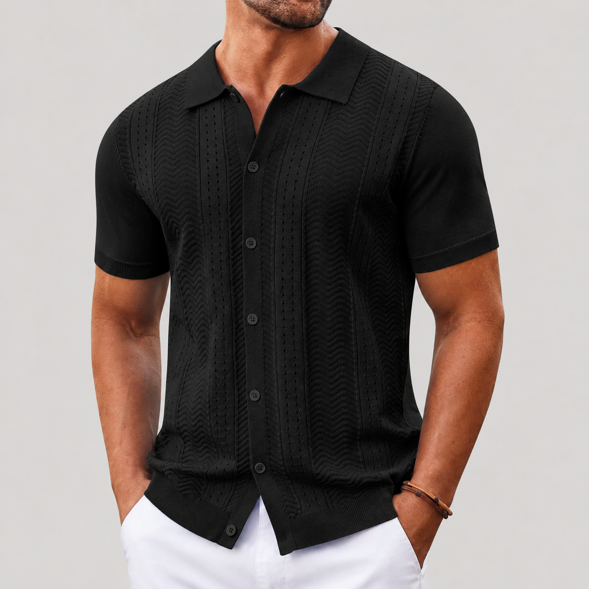 Vintage Knit Button Down Short Sleeve Summer Casual Shirts For Men