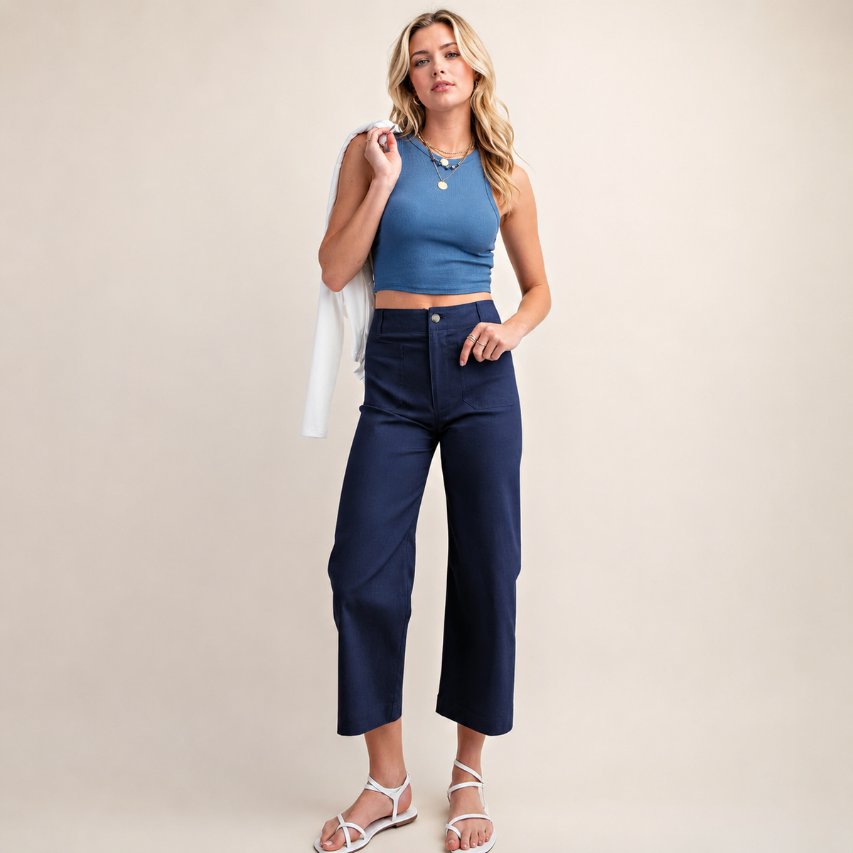 Casual Wide Cropped Stretchy Straight Pants For Women