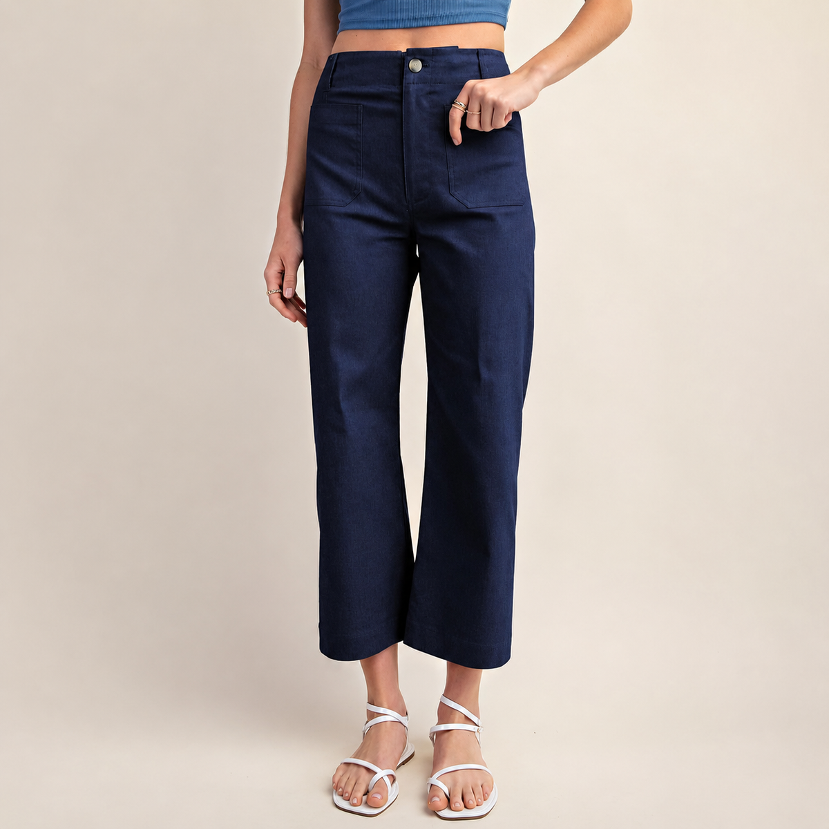 Casual Wide Cropped Stretchy Straight Pants For Women