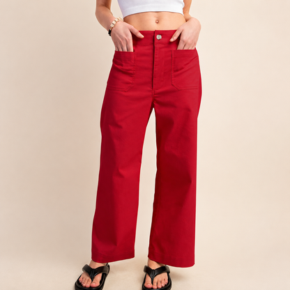 Casual Wide Cropped Stretchy Straight Pants For Women