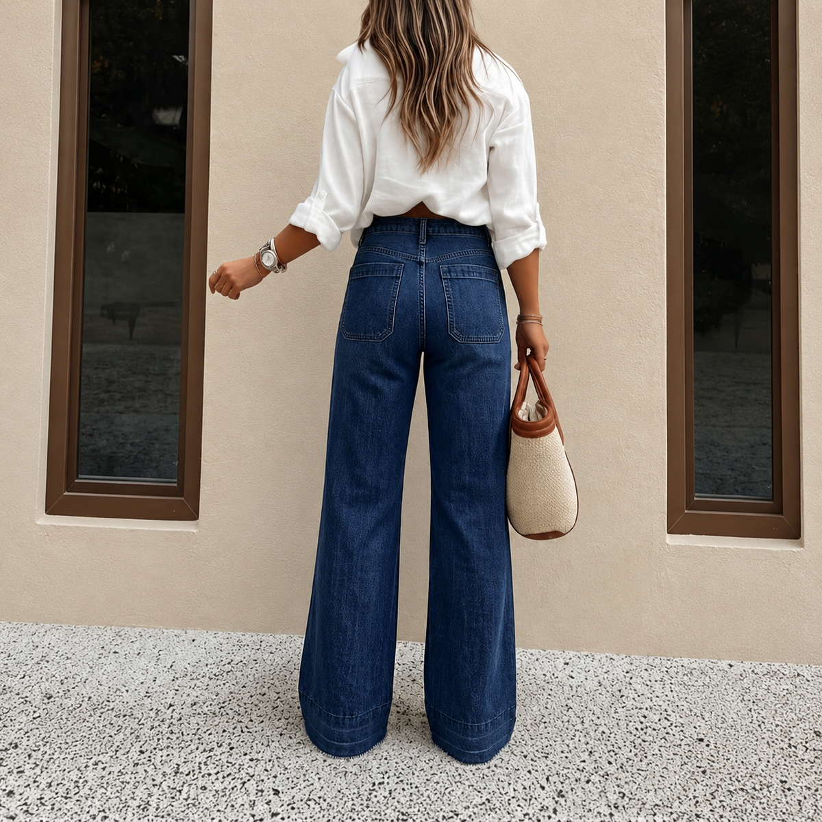 Casual Loose Fit Wide Denim Jeans For Women