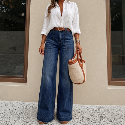 Casual Loose Fit Wide Denim Jeans For Women