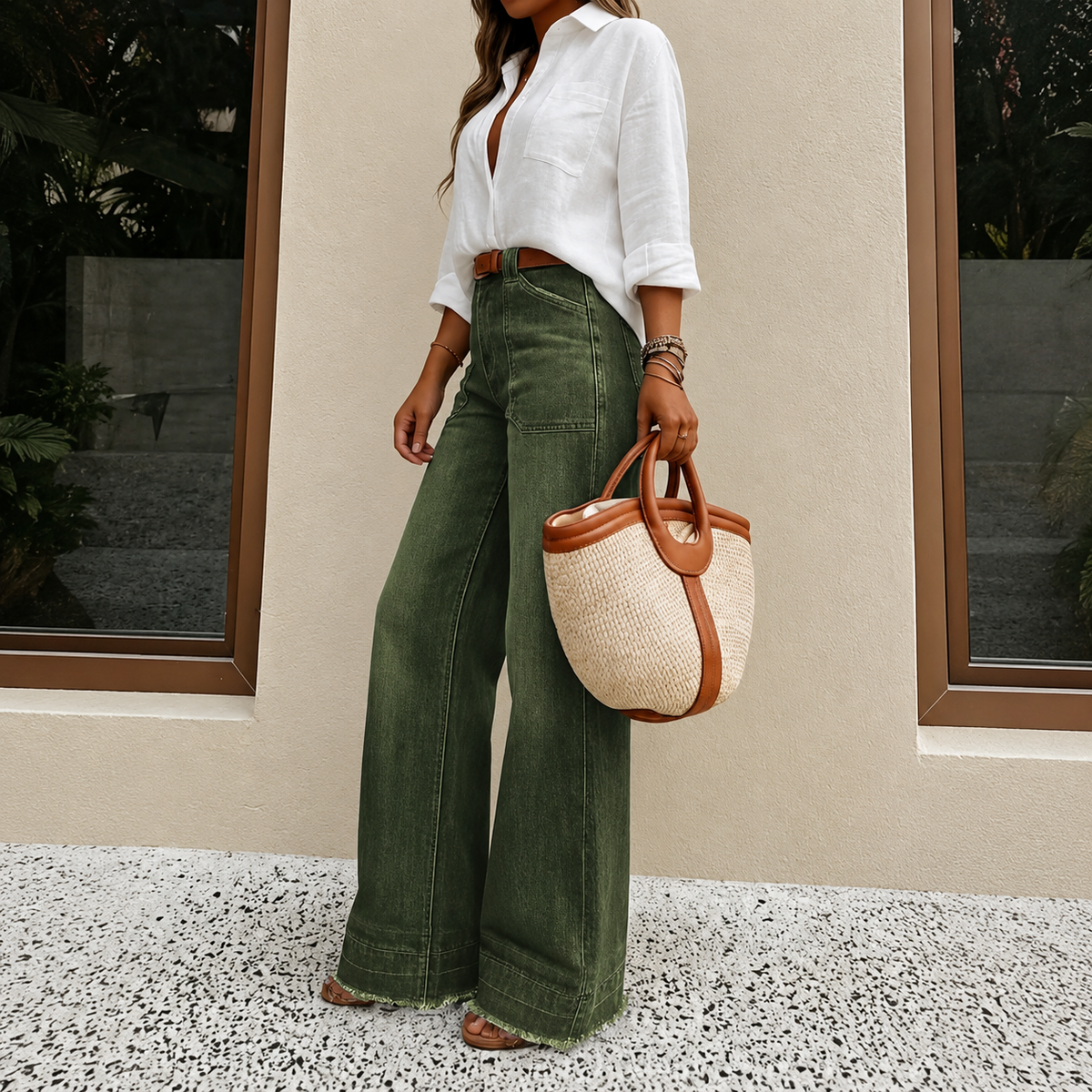 Casual Loose Fit Wide Denim Jeans For Women