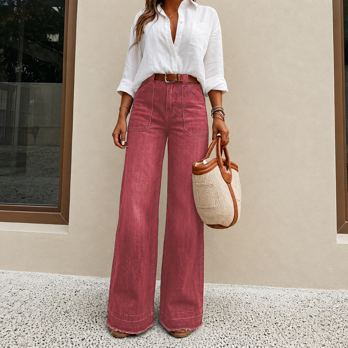 Casual Loose Fit Wide Denim Jeans For Women