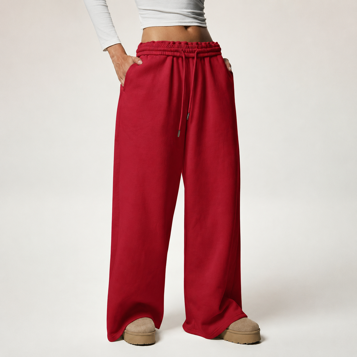 Thermal Lined Thick Versatile Loose Wide Sweatpants