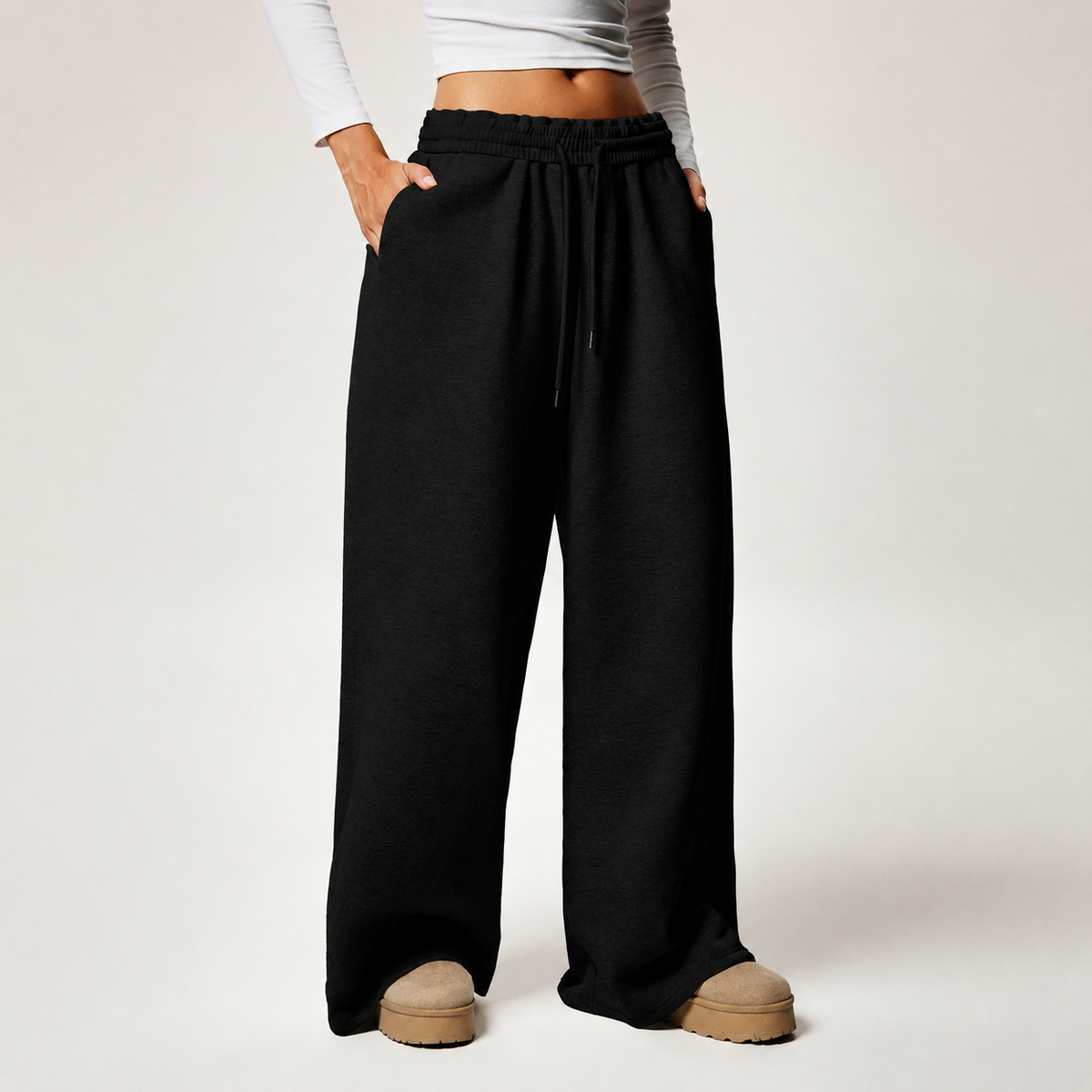 Thermal Lined Thick Versatile Loose Wide Sweatpants
