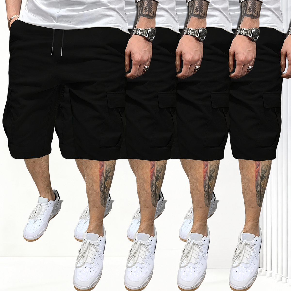 Pack Of 4 Solid Color Cargo Shorts For Men