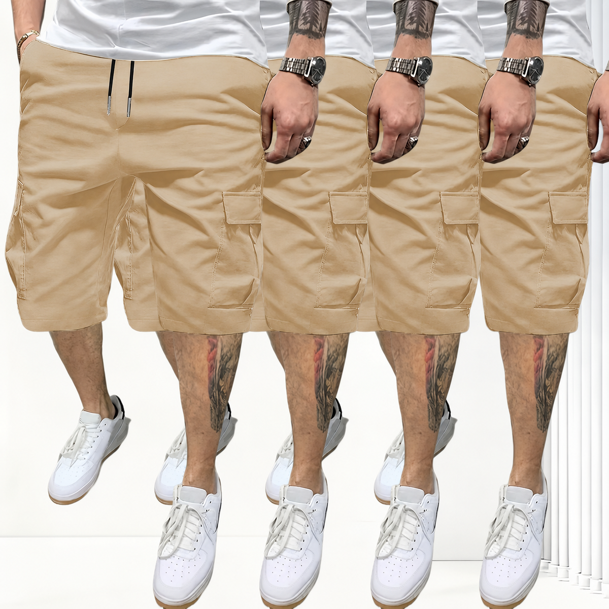 Pack Of 4 Solid Color Cargo Shorts For Men