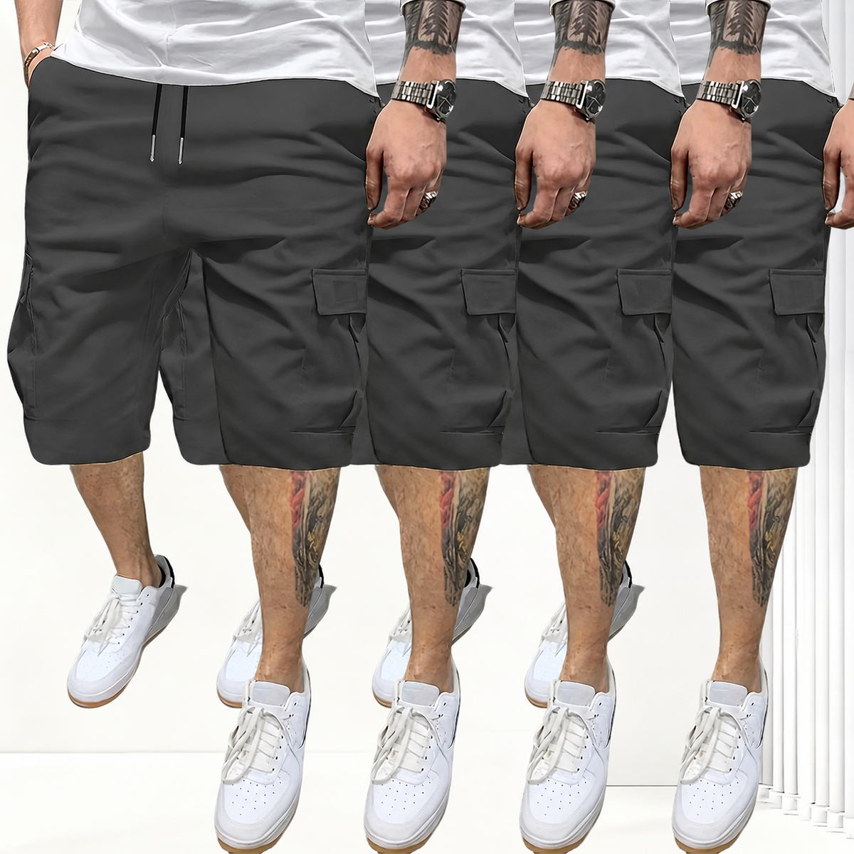 Pack Of 4 Solid Color Cargo Shorts For Men