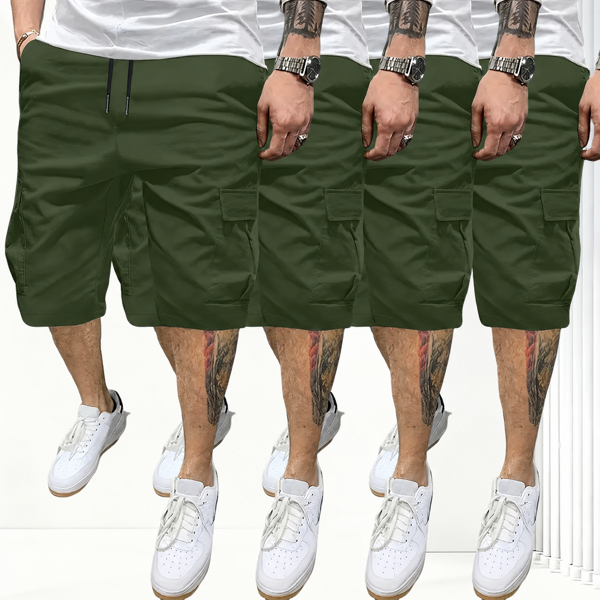 Pack Of 4 Solid Color Cargo Shorts For Men