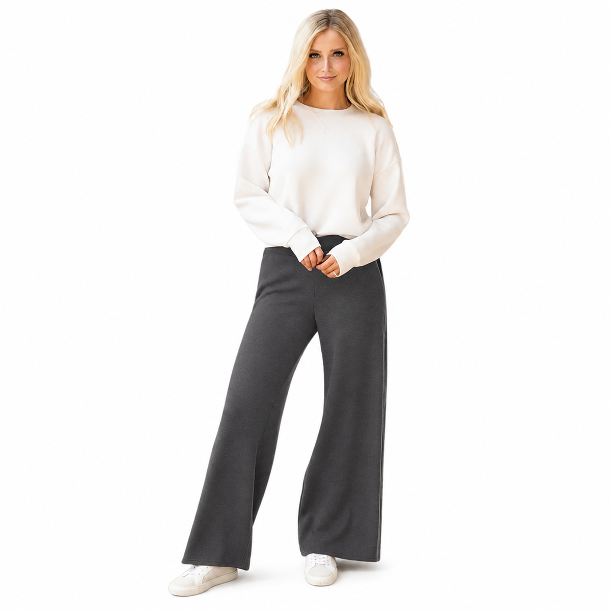 Pack Of 3 Wide Fit High Rise Pants With Pockets For Women