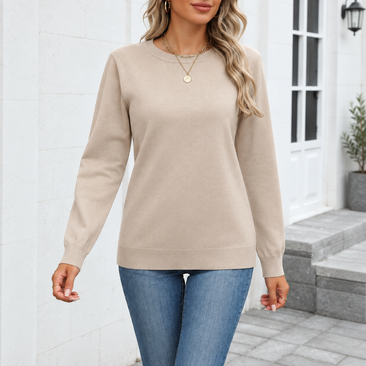 Classic Fall Long Sleeve Knit Top For Women
