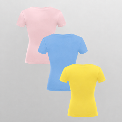 Pack Of 3 Fitted Short Sleeve Button Detail Casual Top For Women