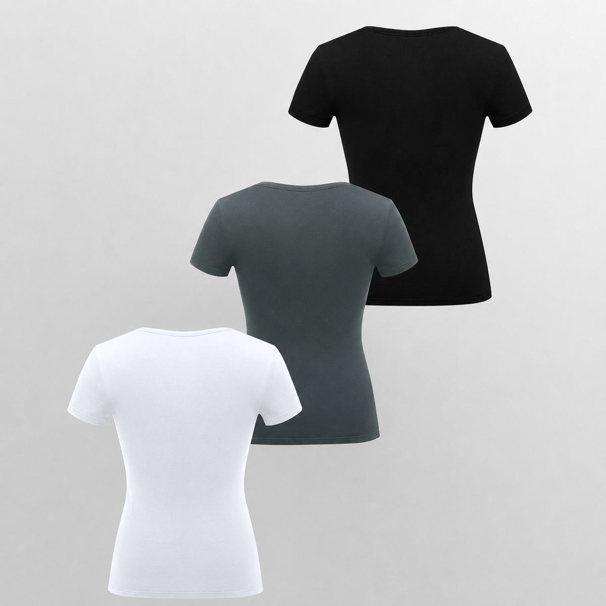 Pack Of 3 Fitted Short Sleeve Button Detail Casual Top For Women