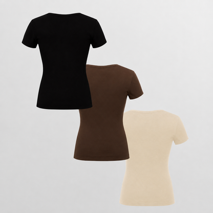 Pack Of 3 Fitted Short Sleeve Button Detail Casual Top For Women