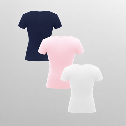 Pack Of 3 Fitted Short Sleeve Button Detail Casual Top For Women