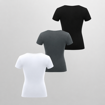 Pack Of 3 Fitted Short Sleeve Button Detail Casual Top For Women