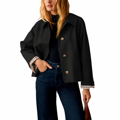 Casual Short Trench Jacket With Plaid Lining For Women