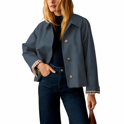 Casual Short Trench Jacket With Plaid Lining For Women