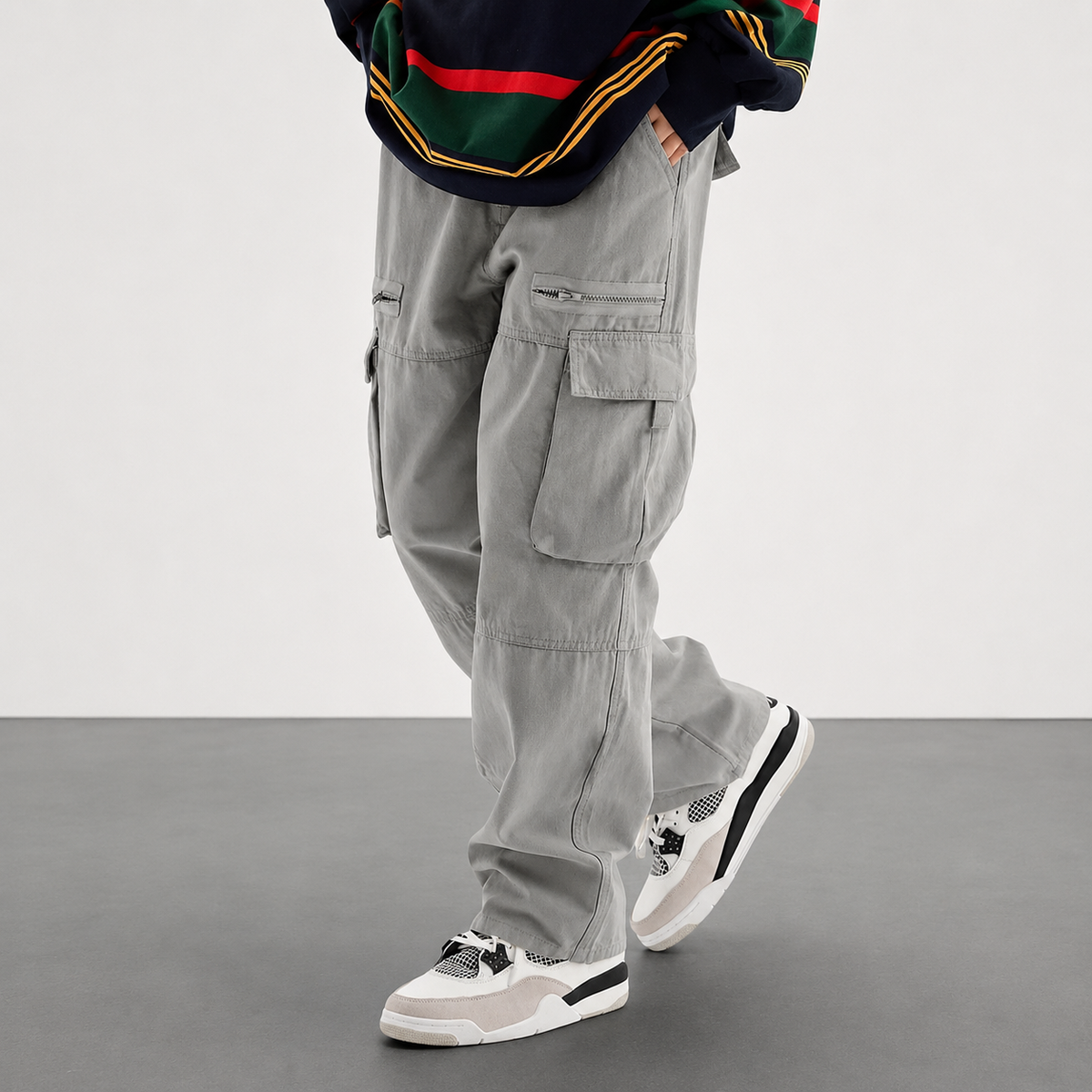 Casual Loose Outdoor Pants With Drawstring And Zipper For Men