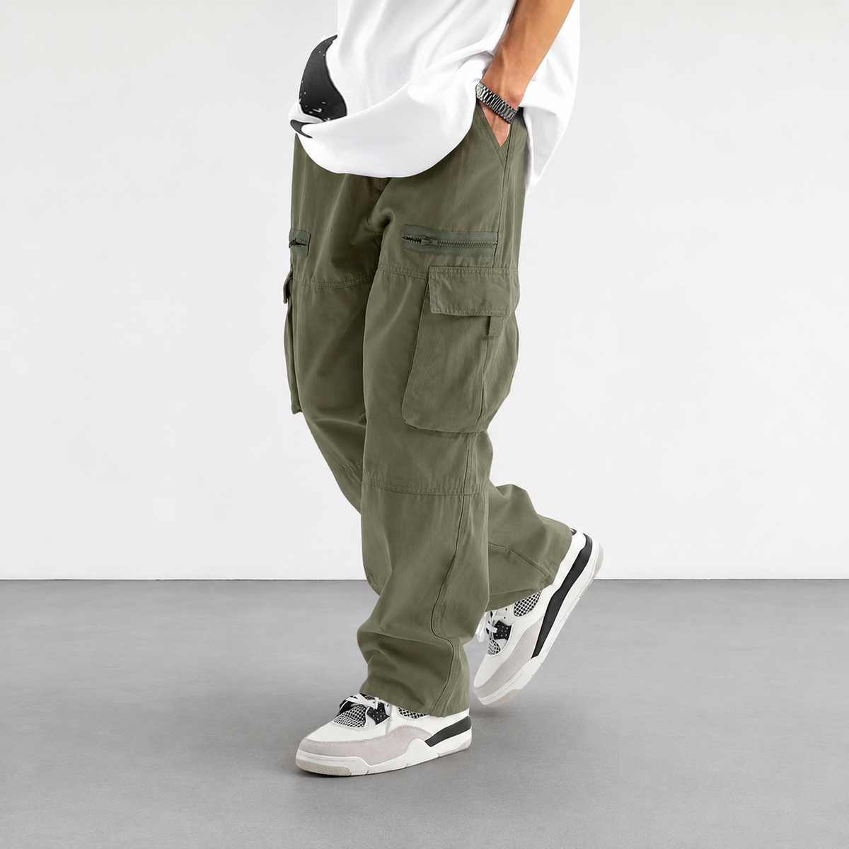 Casual Loose Outdoor Pants With Drawstring And Zipper For Men