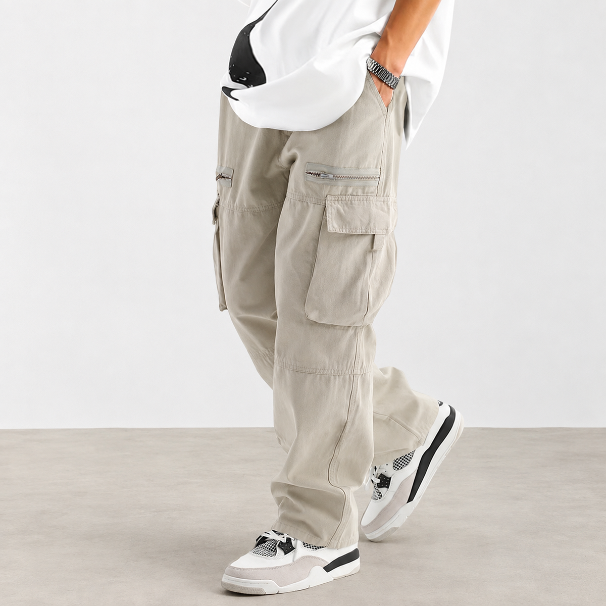 Casual Loose Outdoor Pants With Drawstring And Zipper For Men