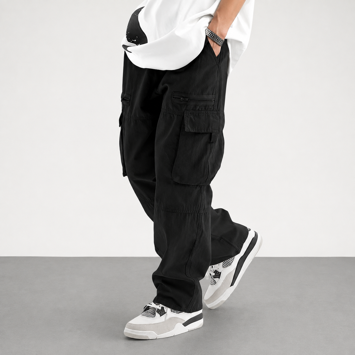 Casual Loose Outdoor Pants With Drawstring And Zipper For Men