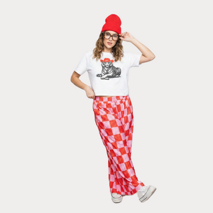 Vibrant Checkered Wide Pants For Women