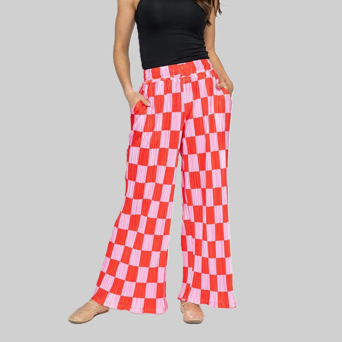 Vibrant Checkered Wide Pants For Women