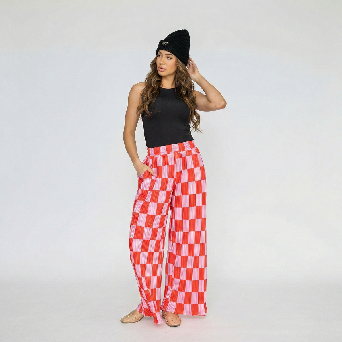 Vibrant Checkered Wide Pants For Women