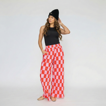 Vibrant Checkered Wide Pants For Women