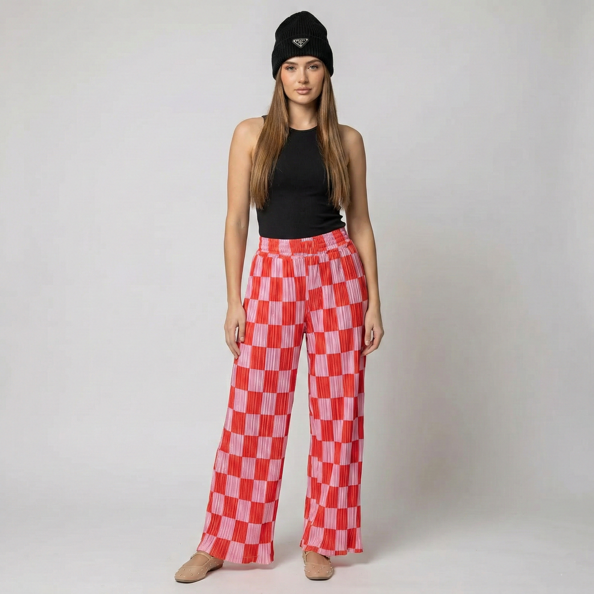Vibrant Checkered Wide Pants For Women